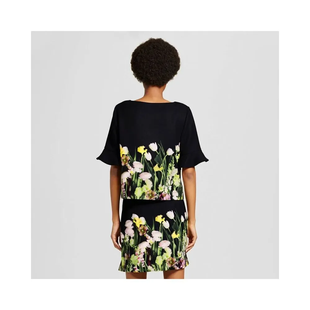 Victoria Beckham Women's Black Satin Photo TOP+Skirt FLORAL Tulip S,M,L,1X - Picture 5 of 5
